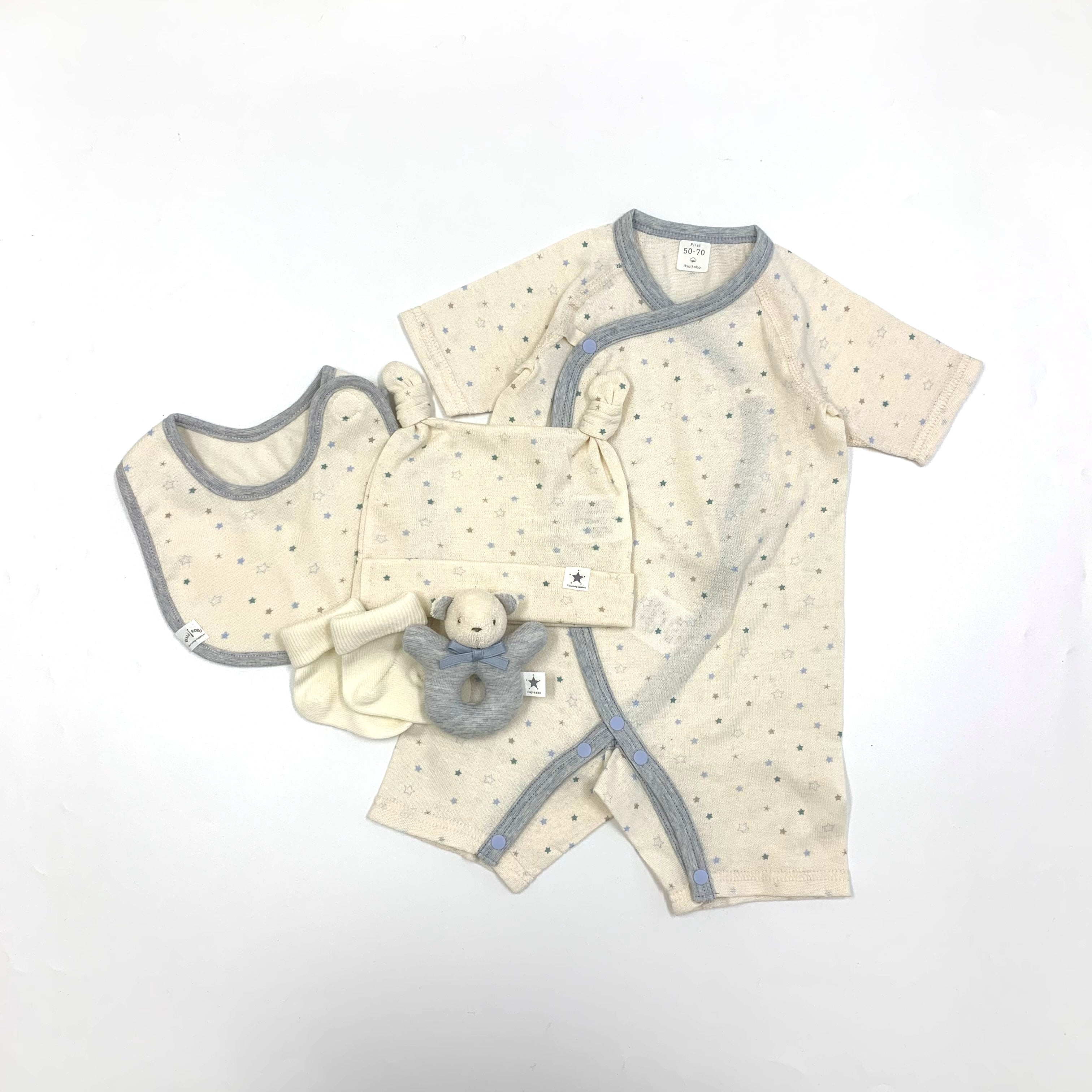 ギフトセットA(オーガニックコンビオール+スタイ+帽子+靴下+にぎにぎ)